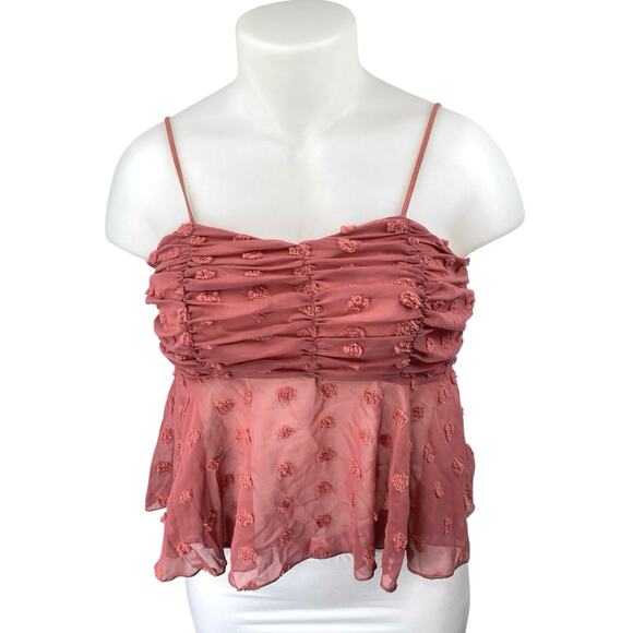 Shein Pink Sleeveless Ruched Embellished Cami Camisole Tank Babydoll Crop Top 12 - Picture 1 of 4